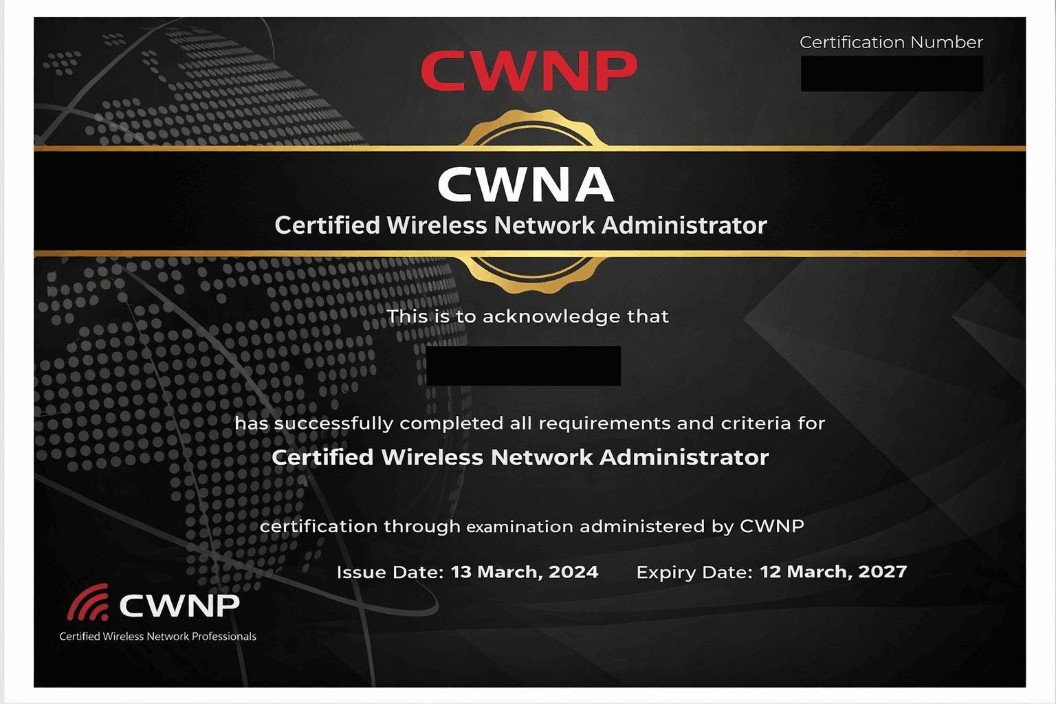 Certified Wireless Network Administrator certificate