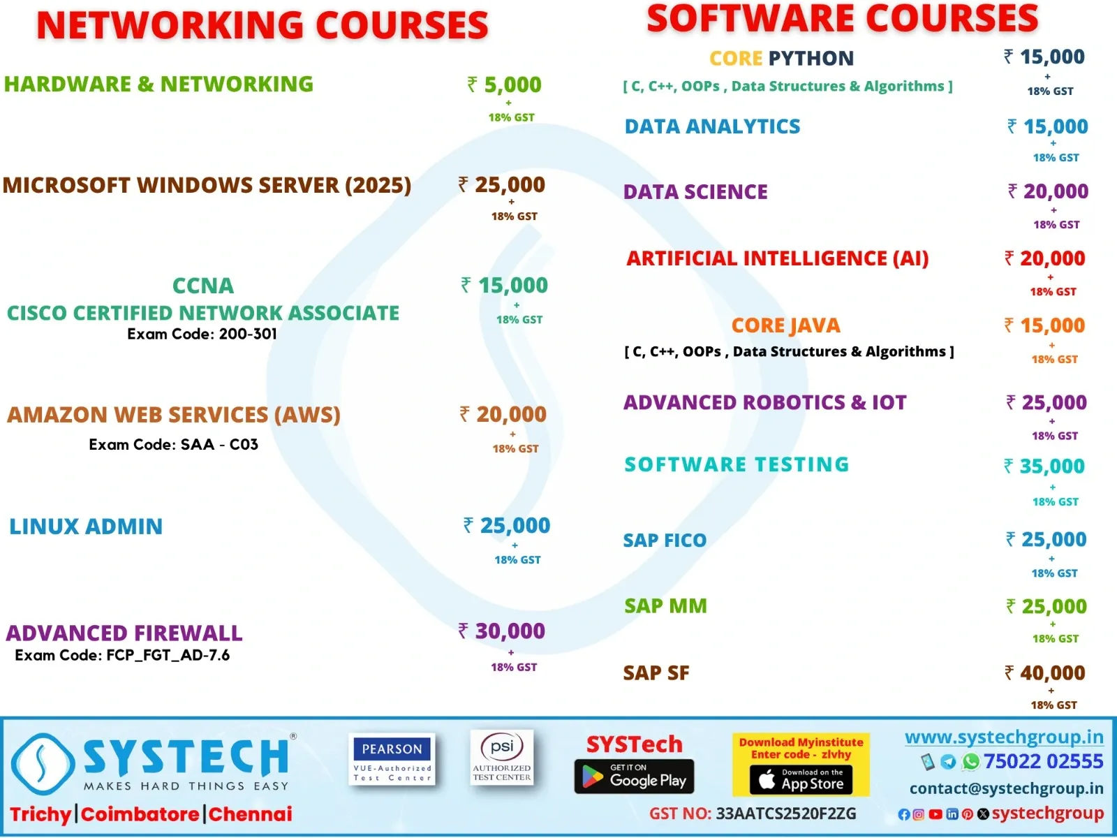 Systech Group networking and software course fees 2026